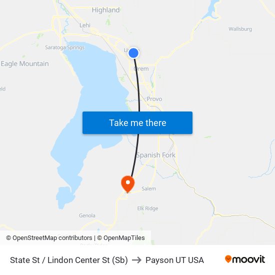 State St / Lindon Center St (Sb) to Payson UT USA map