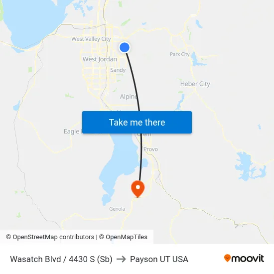 Wasatch Blvd / 4430 S (Sb) to Payson UT USA map