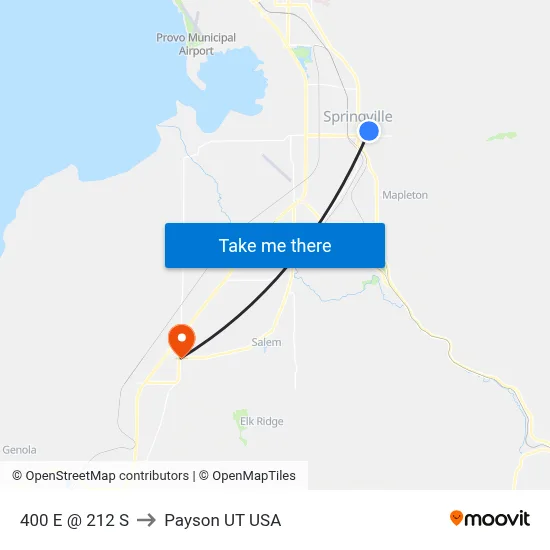 400 E @ 212 S to Payson UT USA map