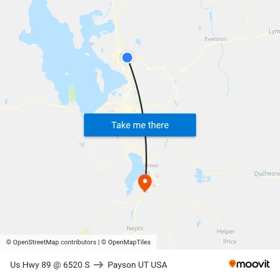 Us Hwy 89 @ 6520 S to Payson UT USA map