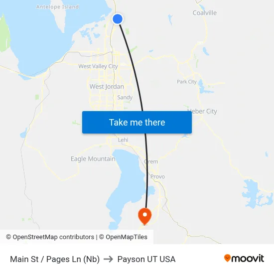 Main St / Pages Ln (Nb) to Payson UT USA map