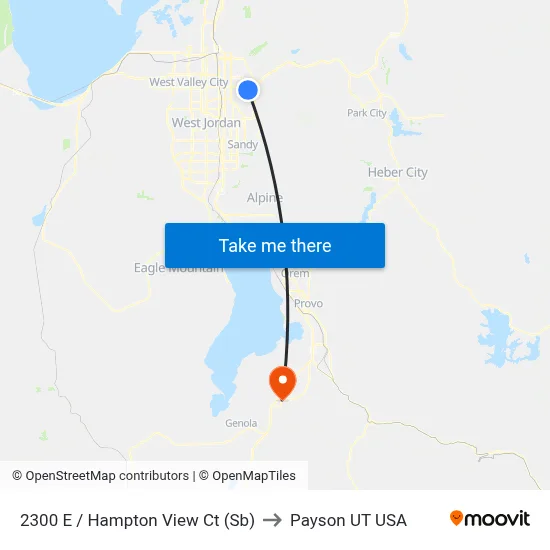 2300 E / Hampton View Ct (Sb) to Payson UT USA map