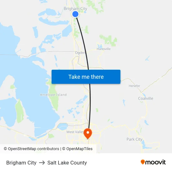 Brigham City to Salt Lake County map