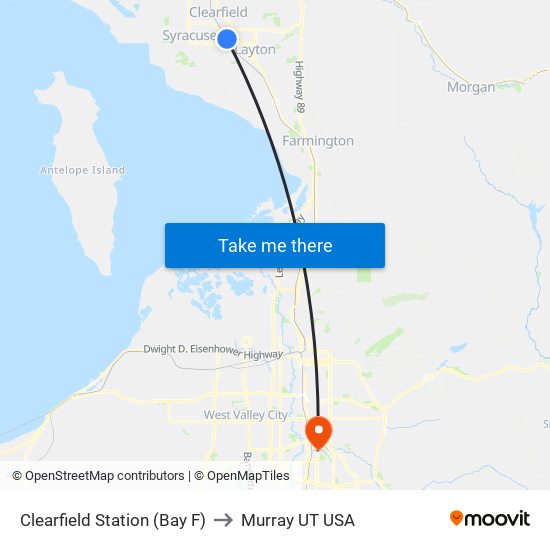 Clearfield Station (Bay F) to Murray UT USA map