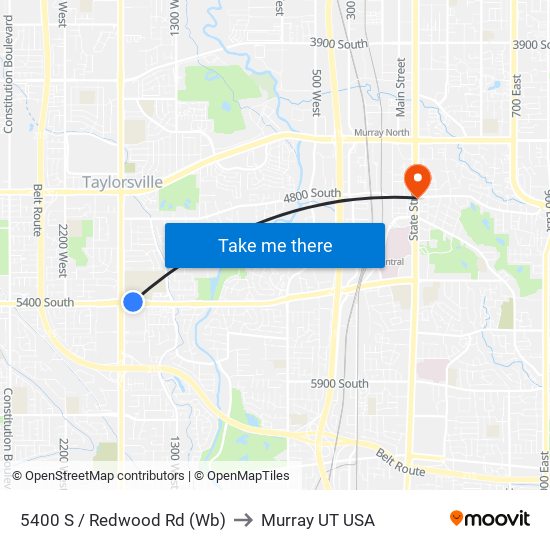 5400 S / Redwood Rd (Wb) to Murray UT USA map