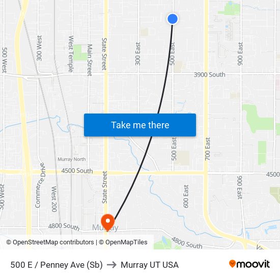 500 E / Penney Ave (Sb) to Murray UT USA map