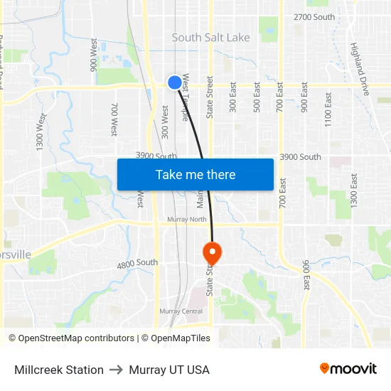 Millcreek Station to Murray UT USA map