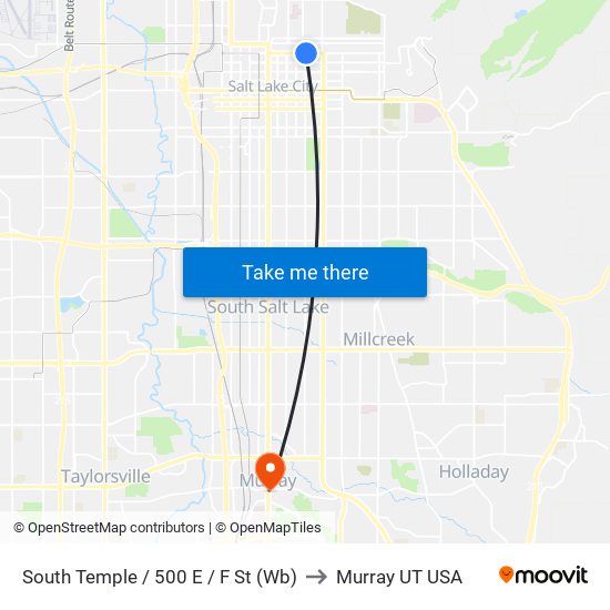 South Temple / 500 E / F St (Wb) to Murray UT USA map