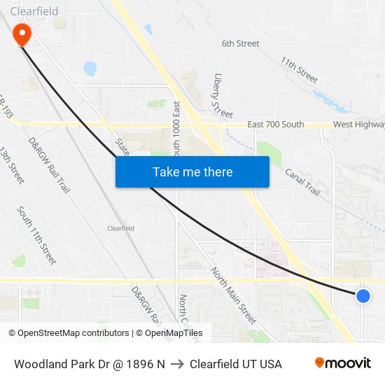 Woodland Park Dr @ 1896 N to Clearfield UT USA map