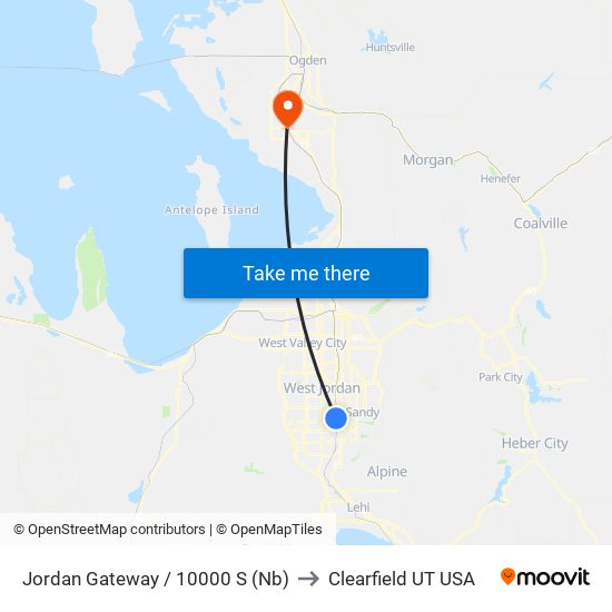 Jordan Gateway / 10000 S (Nb) to Clearfield UT USA map