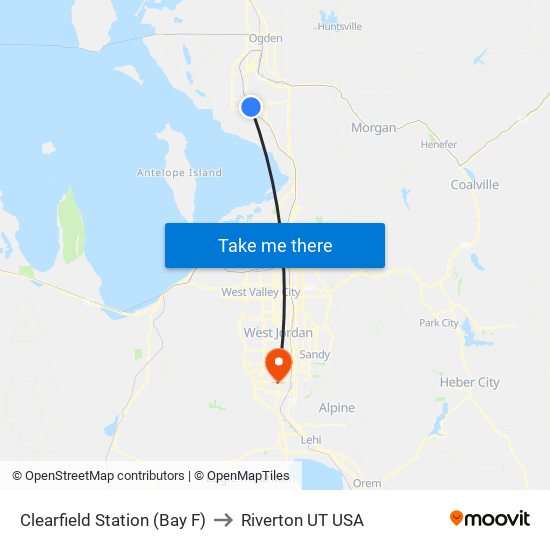 Clearfield Station (Bay F) to Riverton UT USA map