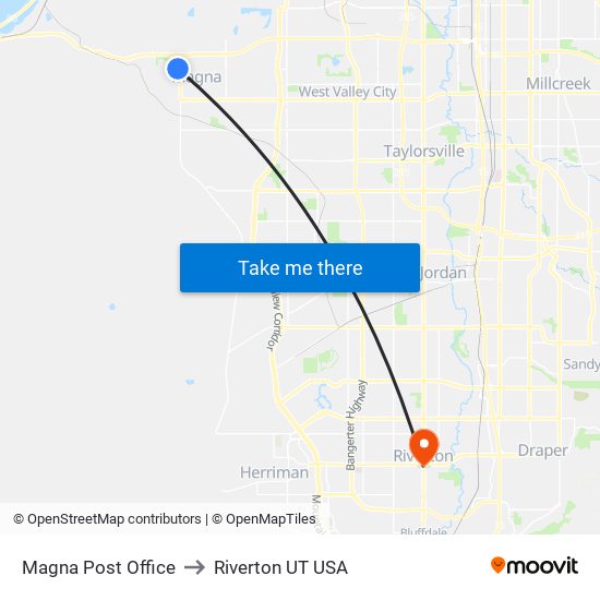 Magna Post Office to Riverton UT USA map