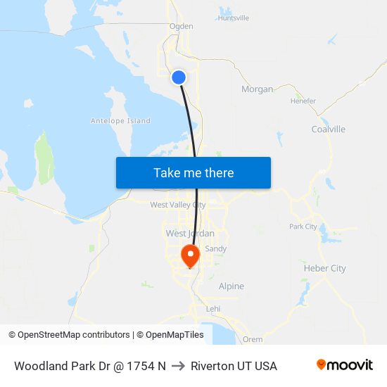 Woodland Park Dr @ 1754 N to Riverton UT USA map