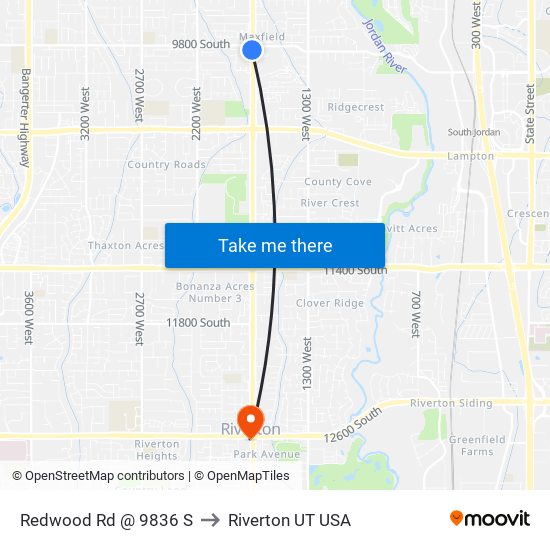 Redwood Rd @ 9836 S to Riverton UT USA map