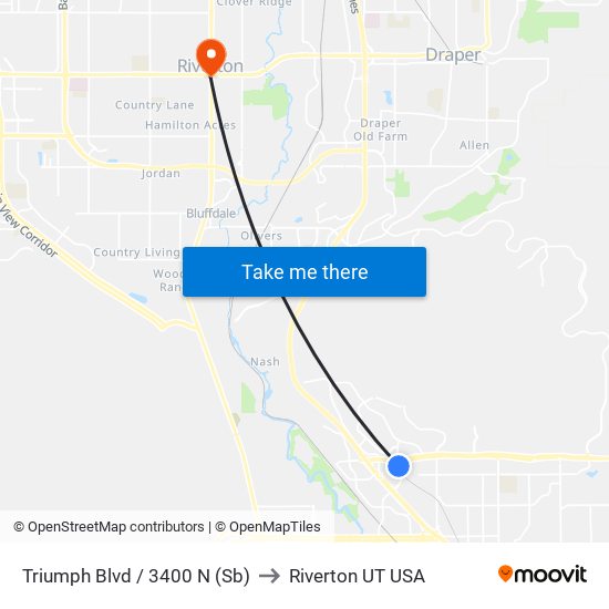 Triumph Blvd / 3400 N (Sb) to Riverton UT USA map