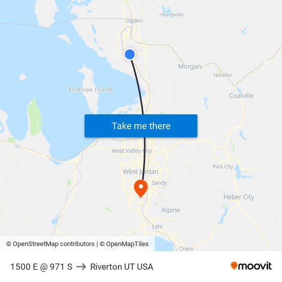 1500 E @ 971 S to Riverton UT USA map