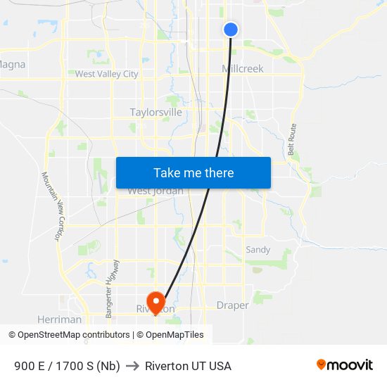 900 E / 1700 S (Nb) to Riverton UT USA map