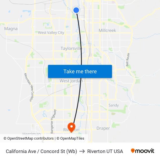 California Ave / Concord St (Wb) to Riverton UT USA map