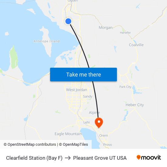 Clearfield Station (Bay F) to Pleasant Grove UT USA map