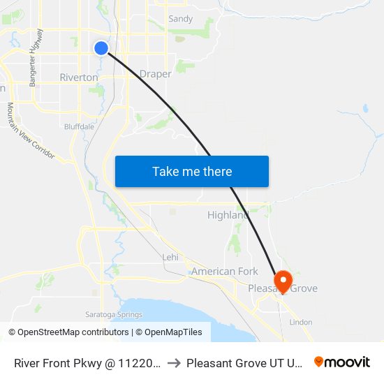 River Front Pkwy @ 11220 S to Pleasant Grove UT USA map