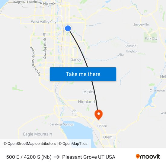 500 E / 4200 S (Nb) to Pleasant Grove UT USA map