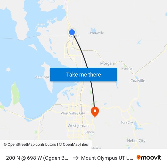 200 N @ 698 W (Ogden Bdo) to Mount Olympus UT USA map