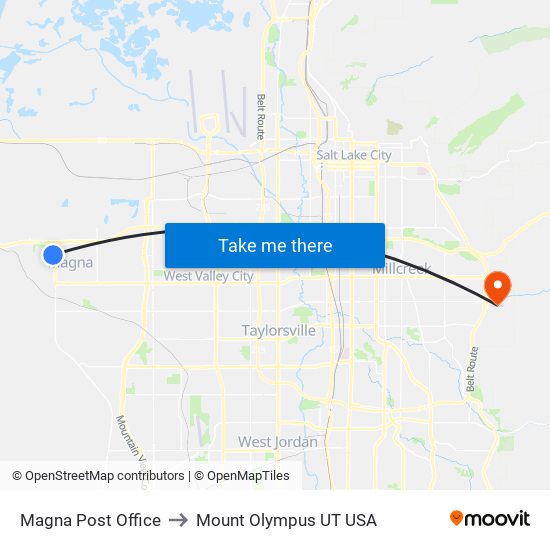 Magna Post Office to Mount Olympus UT USA map