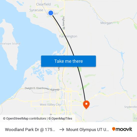 Woodland Park Dr @ 1754 N to Mount Olympus UT USA map