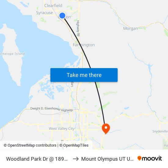 Woodland Park Dr @ 1896 N to Mount Olympus UT USA map