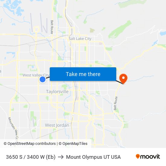 3650 S / 3400 W (Eb) to Mount Olympus UT USA map