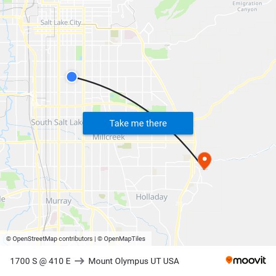 1700 S @ 410 E to Mount Olympus UT USA map