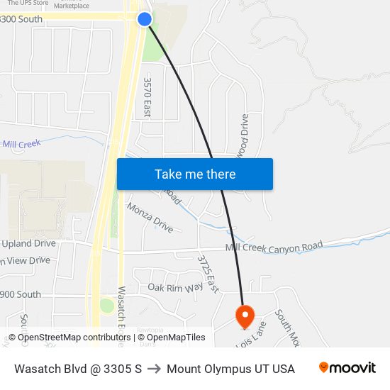 Wasatch Blvd @ 3305 S to Mount Olympus UT USA map