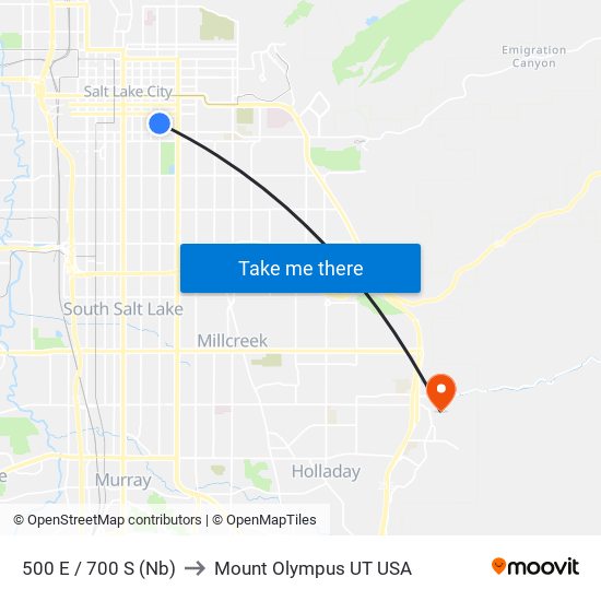 500 E / 700 S (Nb) to Mount Olympus UT USA map