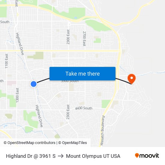 Highland Dr @ 3961 S to Mount Olympus UT USA map