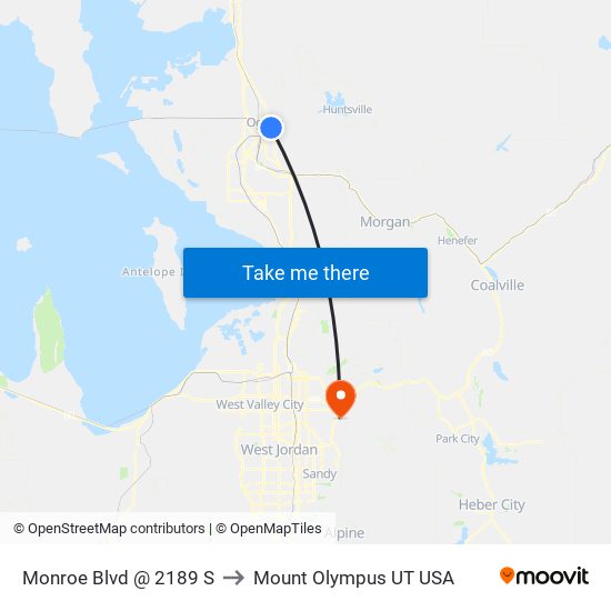 Monroe Blvd @ 2189 S to Mount Olympus UT USA map