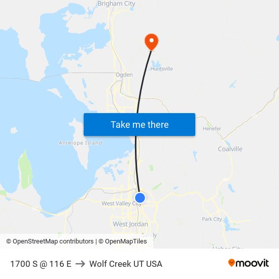 1700 S @ 116 E to Wolf Creek UT USA map