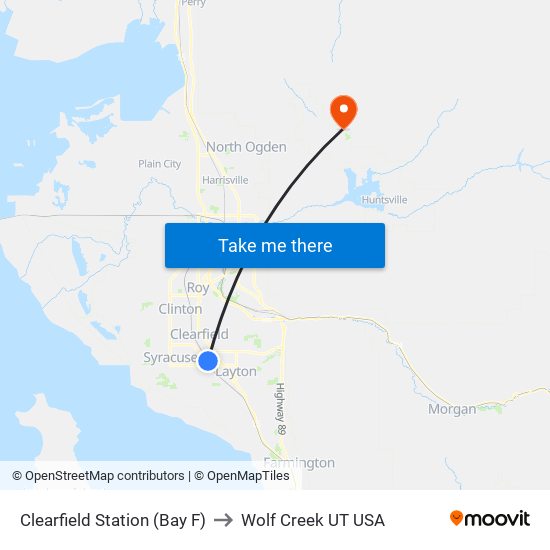 Clearfield Station (Bay F) to Wolf Creek UT USA map