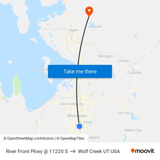 River Front Pkwy @ 11220 S to Wolf Creek UT USA map