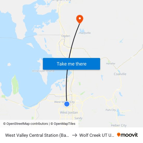 West Valley Central Station (Bay D) to Wolf Creek UT USA map