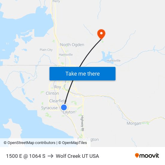 1500 E @ 1064 S to Wolf Creek UT USA map