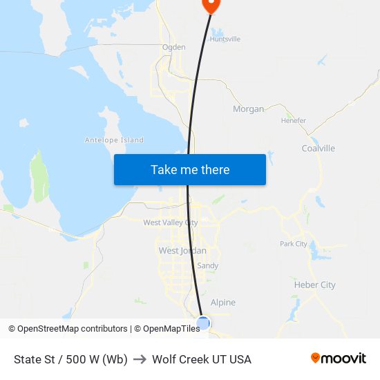 State St / 500 W (Wb) to Wolf Creek UT USA map