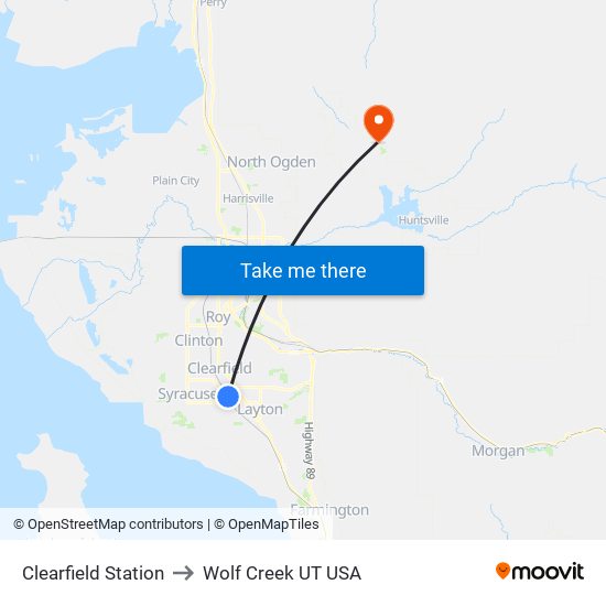 Clearfield Station to Wolf Creek UT USA map