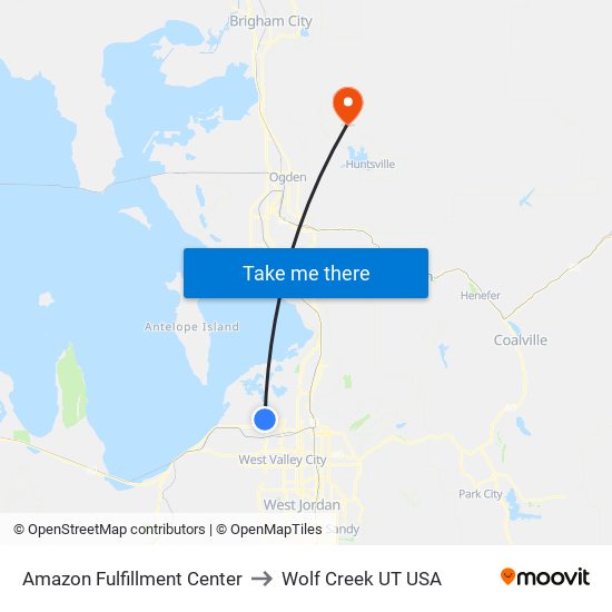Amazon Fulfillment Center to Wolf Creek UT USA map