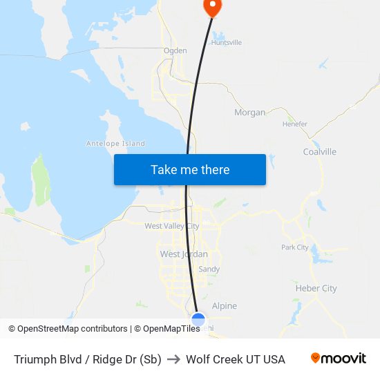 Triumph Blvd / Ridge Dr (Sb) to Wolf Creek UT USA map