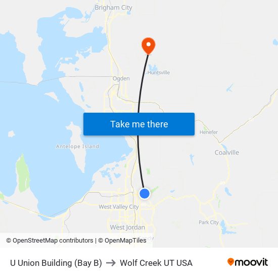 U Union Building (Bay B) to Wolf Creek UT USA map