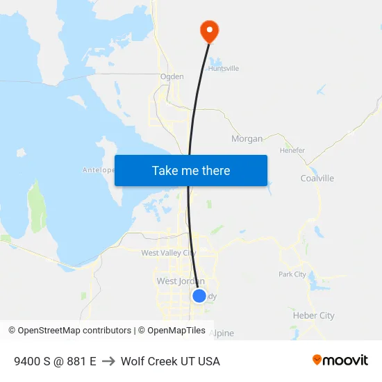 9400 S @ 881 E to Wolf Creek UT USA map