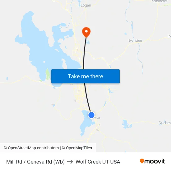 Mill Rd / Geneva Rd (Wb) to Wolf Creek UT USA map