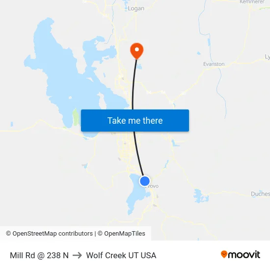 Mill Rd @ 238 N to Wolf Creek UT USA map