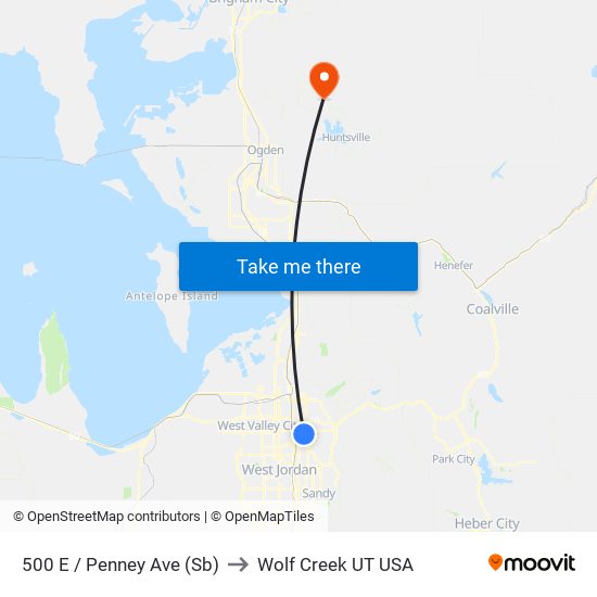 500 E / Penney Ave (Sb) to Wolf Creek UT USA map