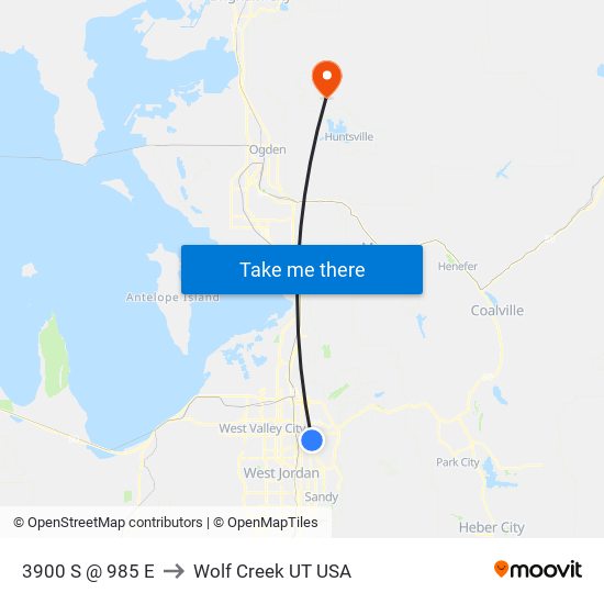 3900 S @ 985 E to Wolf Creek UT USA map